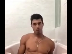 Handsome guy cum on bath