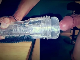 Homemade huge dripping slow motion cumshot after edging and deep fucking fleshlight go