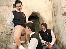 Two Men In White Stripes Are Sucking In The 69 Pose